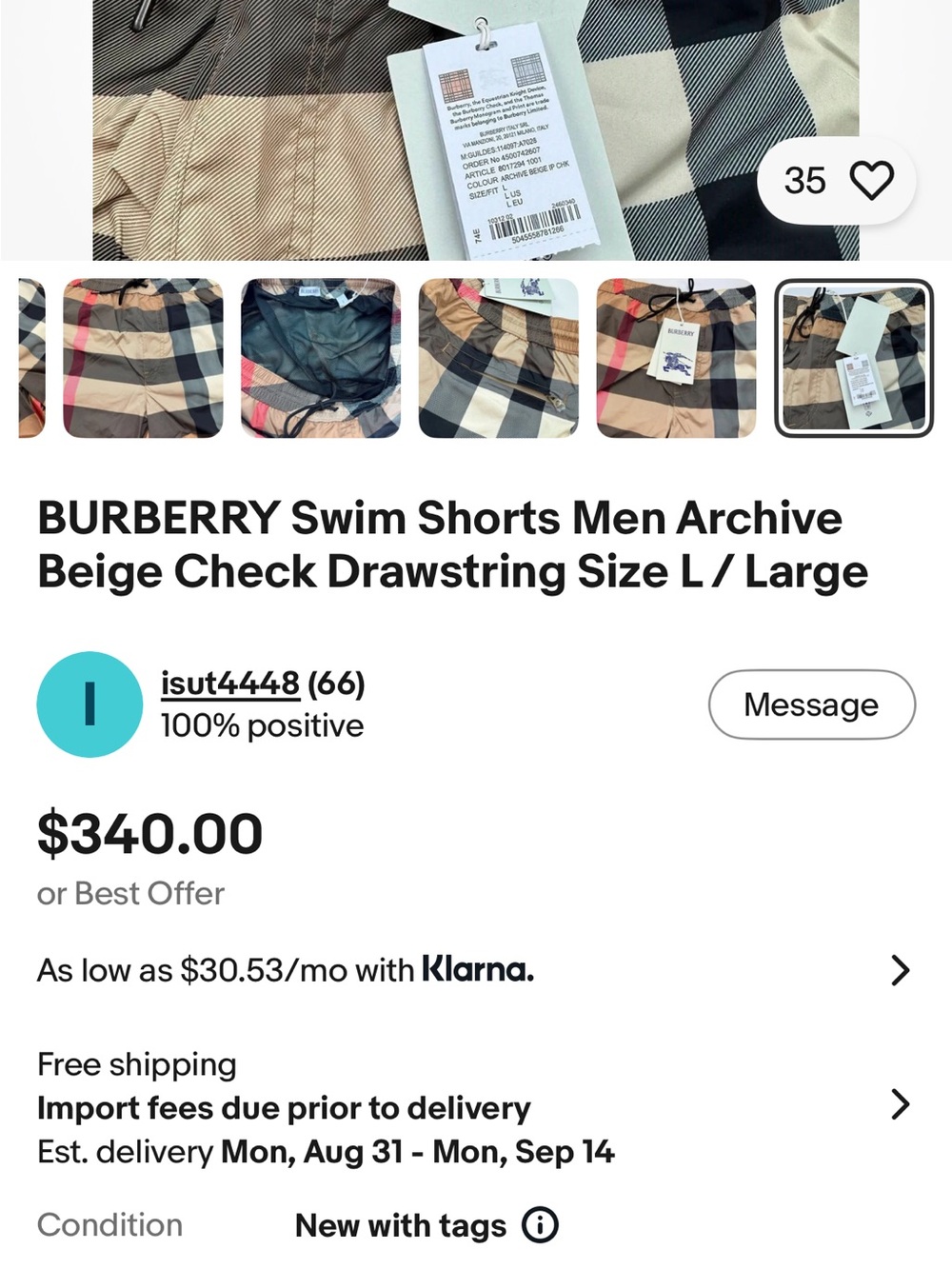 Burberry Men's Plaid Athletic Shorts in Tan, Black, White and Red - Picture 14 of 15